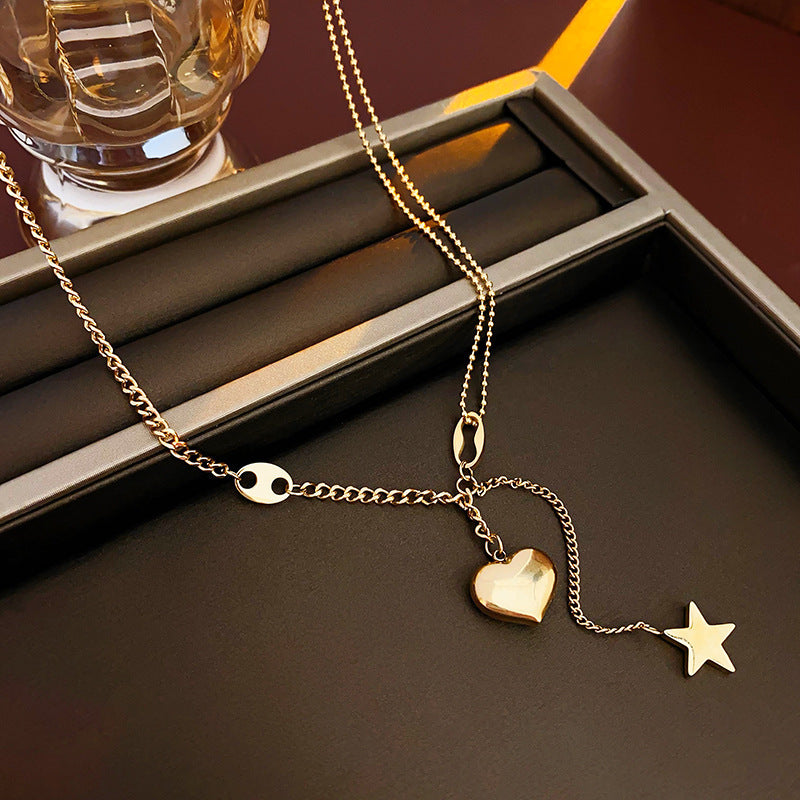 18K Real Gold Plated Moon Heart Pendant Necklace Simple Versatile Elegant Collarbone Chain Light Luxury High-End Necklace