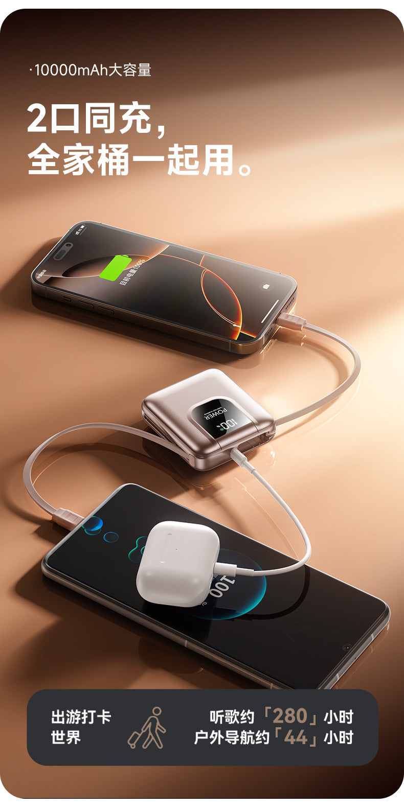 Wholesale  Mini digital display with built-in cable power bank20000High Capacity Portable POWER BANK