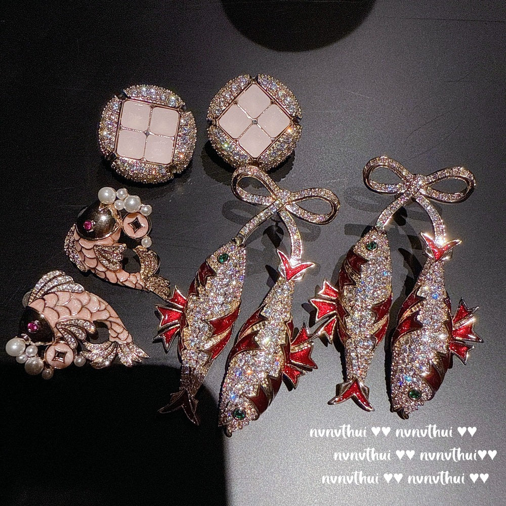 Sparkling Paphos Cloud Pattern Jellyfish Tassel Gemstone Earrings The Joy of a Rich Woman Egg-shaped Princess Pink Earrings