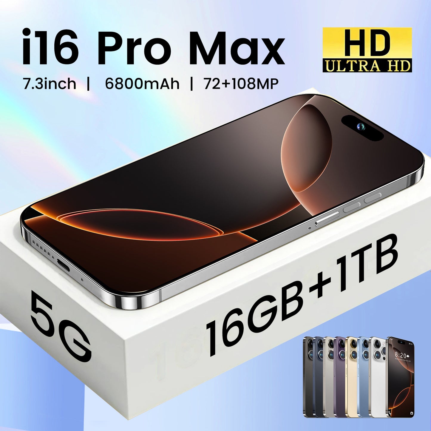 Hot Sale I16 Pro Max Cross-border Mobile Phones16+1T Truly Smart Island7.3Inch Android8.1Meikeduo OZON Batch