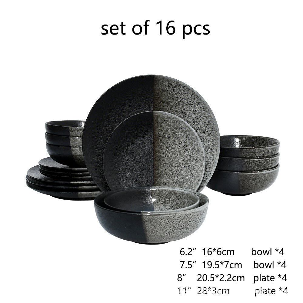 ceramic black plates bowl dinnerware Set of 4 set of 16Set