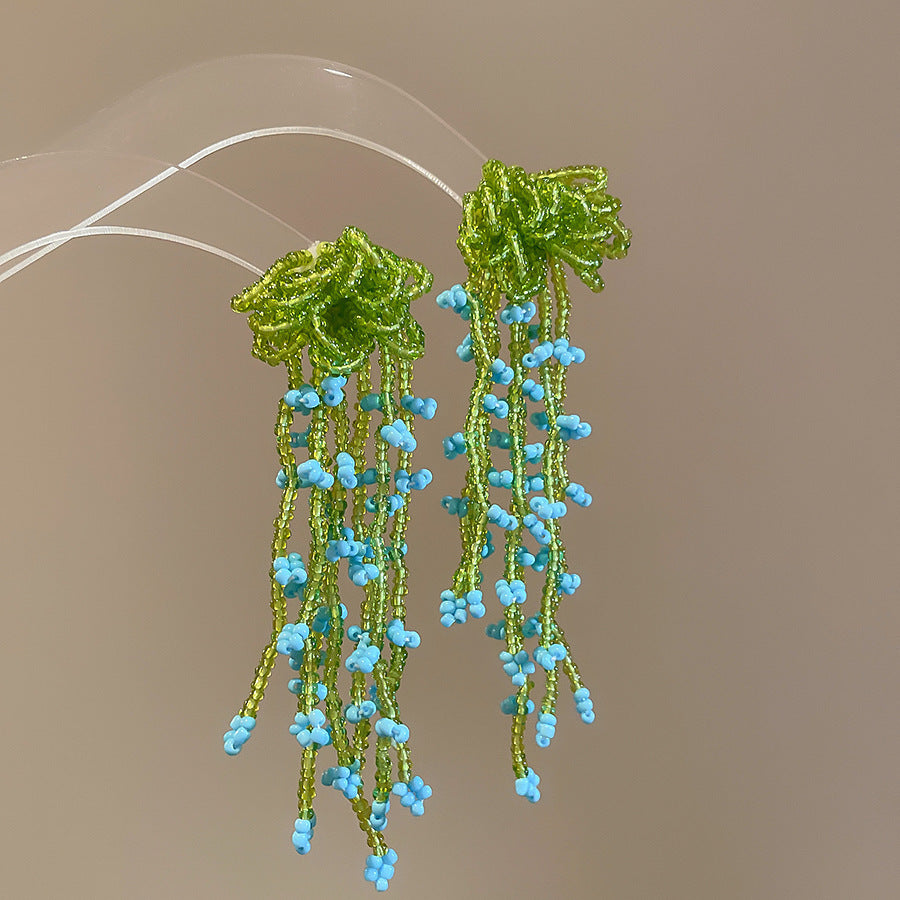Beach Vacation Style Silver Needle Tassel Earrings Fashion Versatile Sweet Dopamine Earrings High-end Niche Earrings for Women