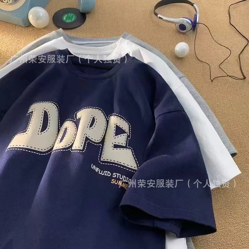1688Street Stall Cheap Tops Casual Plus Size Men's Summer Short Sleeves T Men's loose round neck printed short sleeve shirt t T-shirt