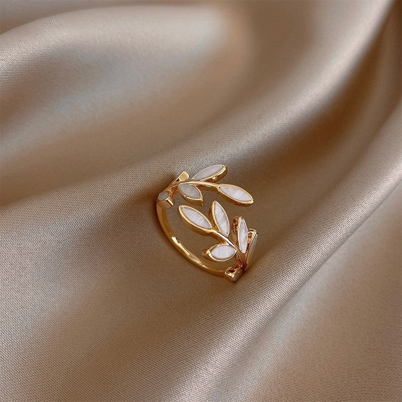 Real Gold Plated Baroque Pearl Tulip Flower Open Ring Korean Fresh Sweet Forest Style Light Luxury Jewelry