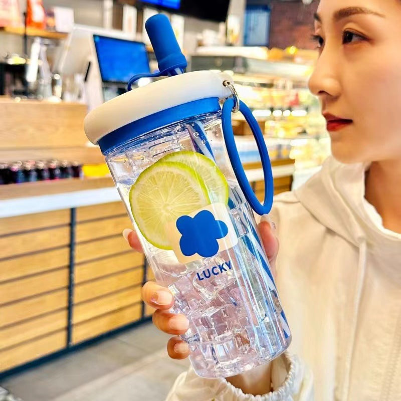 Water Cup for Girls, High Aesthetic Summer Cute Portable Ultra-light Self-contained New Style with Tea Infuser, Internet Celebrity Straw Space Cup
