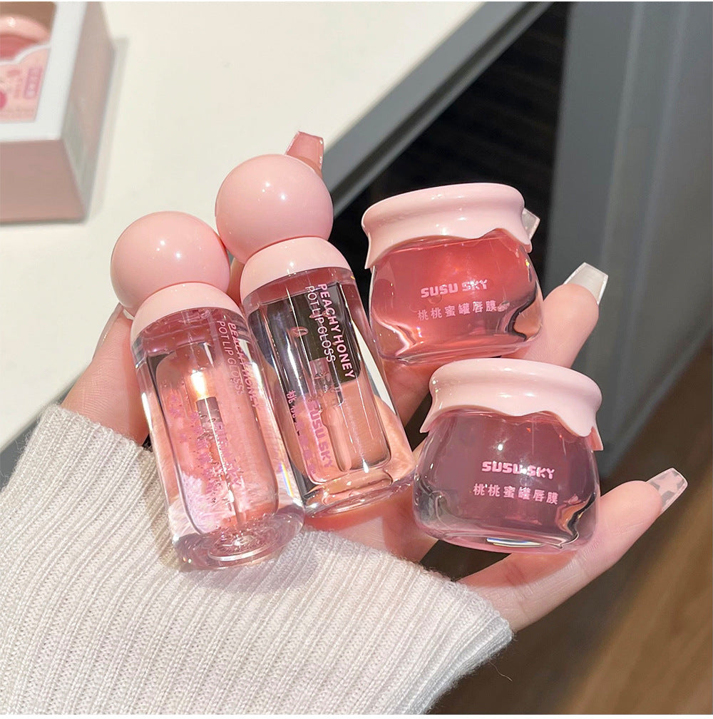 SUSU SKY Peach Honey Pot Lip Makeup Set Moisturizing Hydrating Autumn Winter Anti-Chap Exfoliating Nourishing Repair