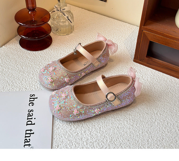 Princess shoes for girls2025Spring New Children's Crystal Shoes for Girls, Soft Sole Leather Shoes to Match Dresses, Spring Edition