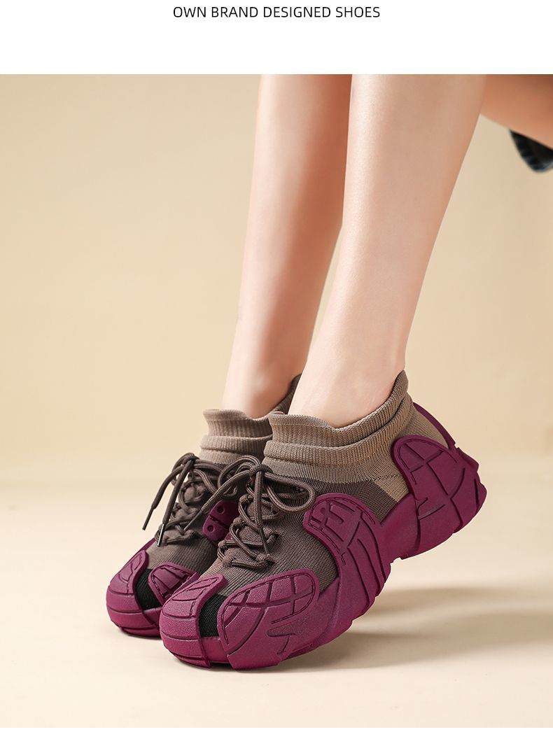 Women's Shoes Spring and Autumn Thick-Soled Dad Shoes Breathable Flyknit Sock Sneakers Women's Octopus Casual Shoes Height-Increasing Shoes