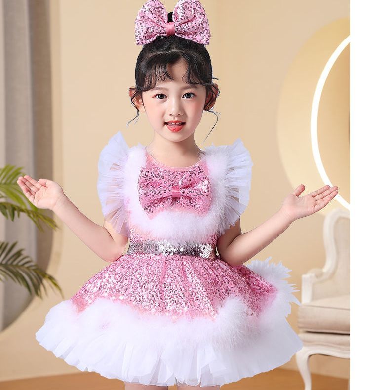 Children's Performance Costume Puffy Skirt for Girls New Sequin Tulle Skirt Kindergarten Dance Princess Dress Performance Costume for Girls