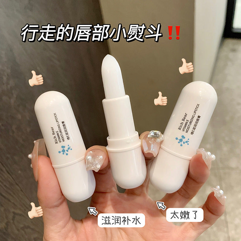 Rich Bear White Tube Wei E Moisturizing Lip Balm Autumn and Winter Anti-Dry Crack Moisturizing Light Lip Lines Brightening Moisturizing Lip Oil Cream