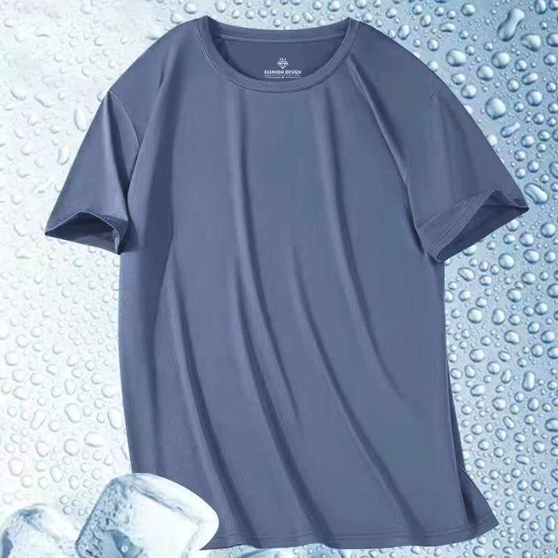 Summer Thin Ice Silk Mesh Quick-Drying Short Sleeves t Men's Korean Style Versatile Casual Outdoor Sports Top Base Shirt