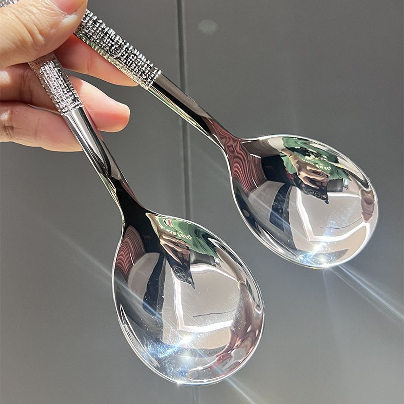 Korean Style Ice Pattern Spoon Soup Spoon Stainless Steel Hammered Long Handle Spoon Dining Western Soup Spoon Student Spoon Adult Rice Spoon