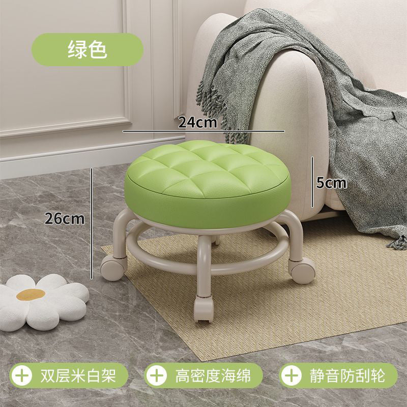 Universal Wheel Small Stool with Wheels, Low Stool for Home, Shoe Changing Stool, Living Room Children's Round Stool with Wheels, Silent Wheels