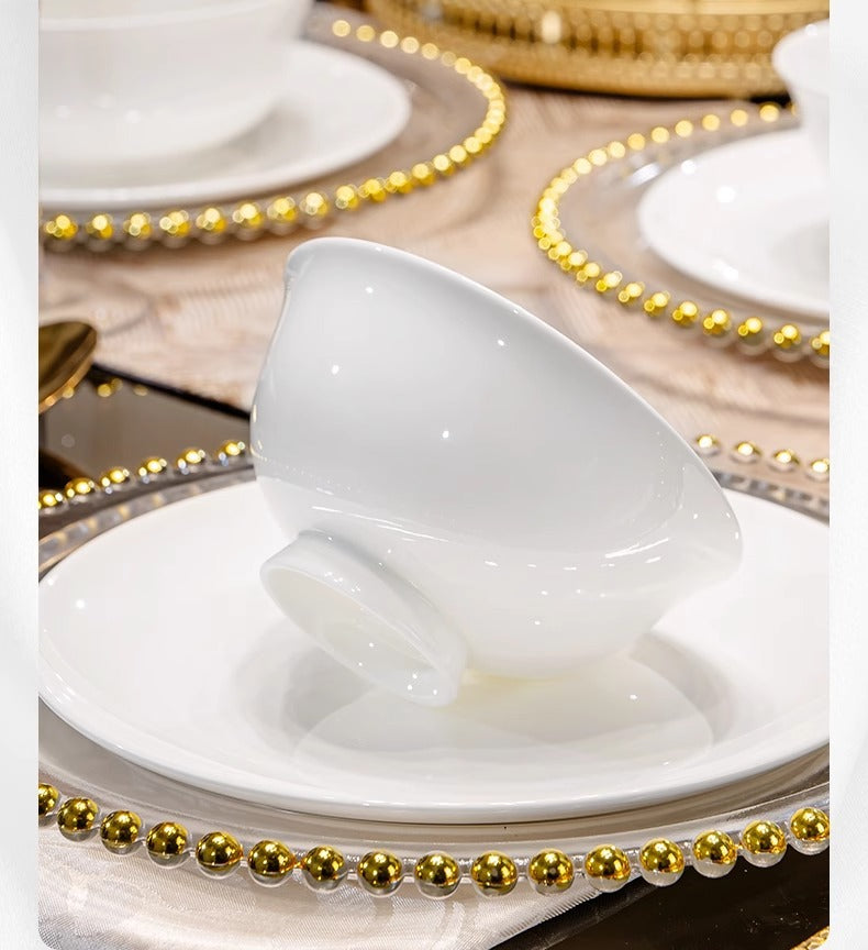 Tangshan Bone China Pure White Underglaze Color Bowl and Plate Set Household Combination Tableware Set Bowl Plate Dish Gift Box High Temperature Porcelain