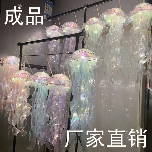 Internet Celebrity Glowing Jellyfish Lamp Colorful Laser Hanging Decoration Lantern Children's Handheld Flower Lamp Glowing Decorative Ribbon Jellyfish Lamp
