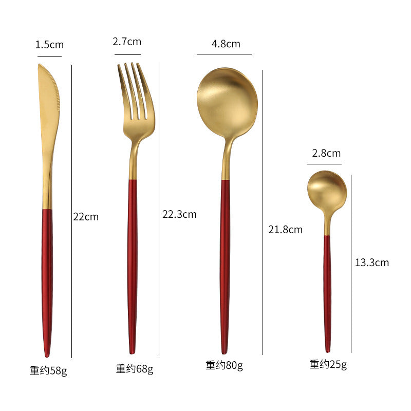 Cross-Border304Stainless Steel Portuguese Cutlery Set Knife Fork Spoon Round Handle Thick Western Cutlery Nordic Hotel Steak Knife