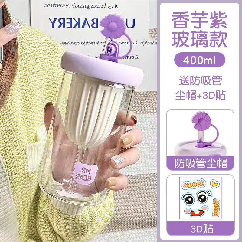 Cold Brew Cup Glass Tea Infuser Lemon Water Cup Portable Tea Water Separation Cup High-Value Straw Cup for Women