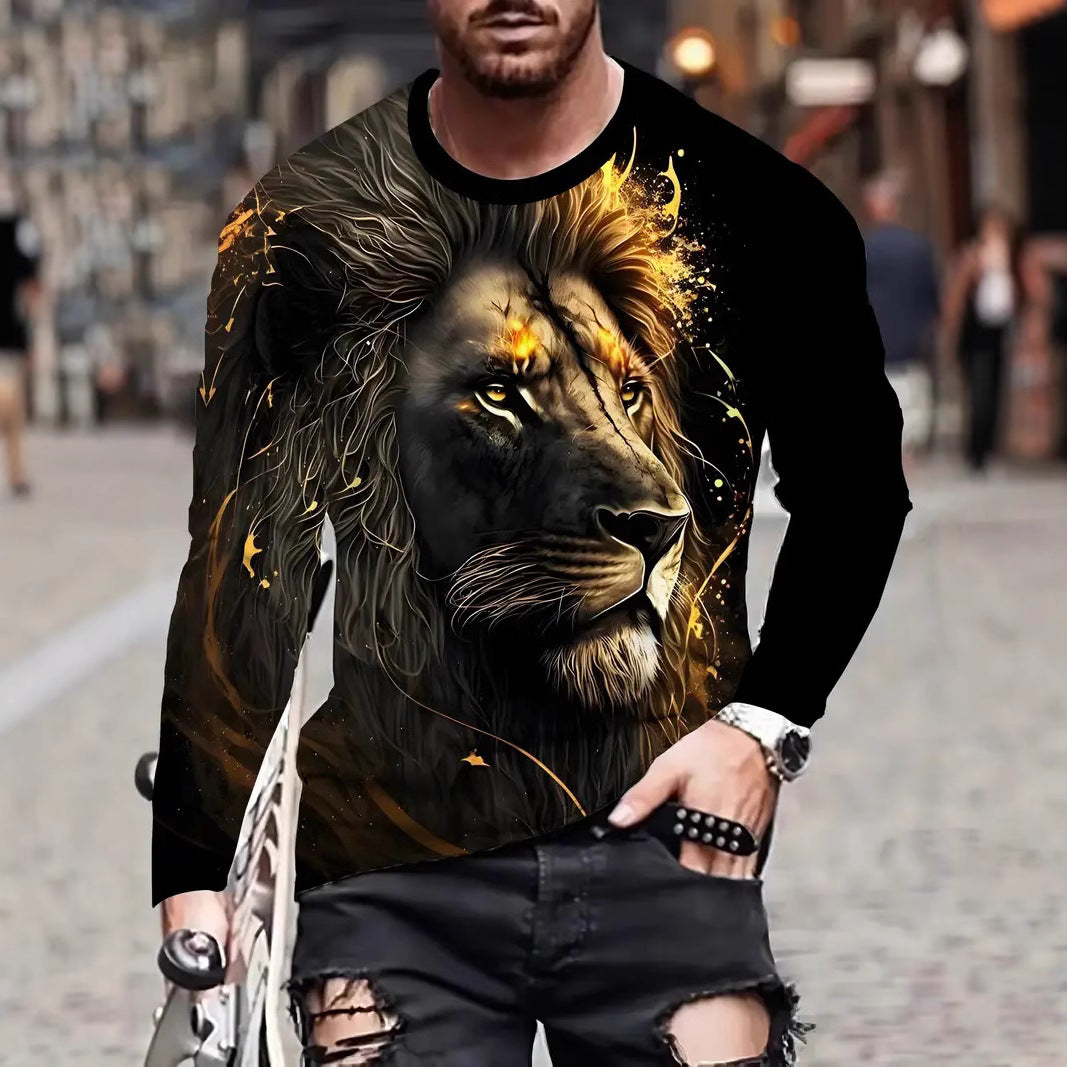 European and American Cross-Border Amazon Foreign Trade Men's Animal Fashion3D Digital Printing Casual Round Neck Long Sleeves T T-Shirt Wholesale