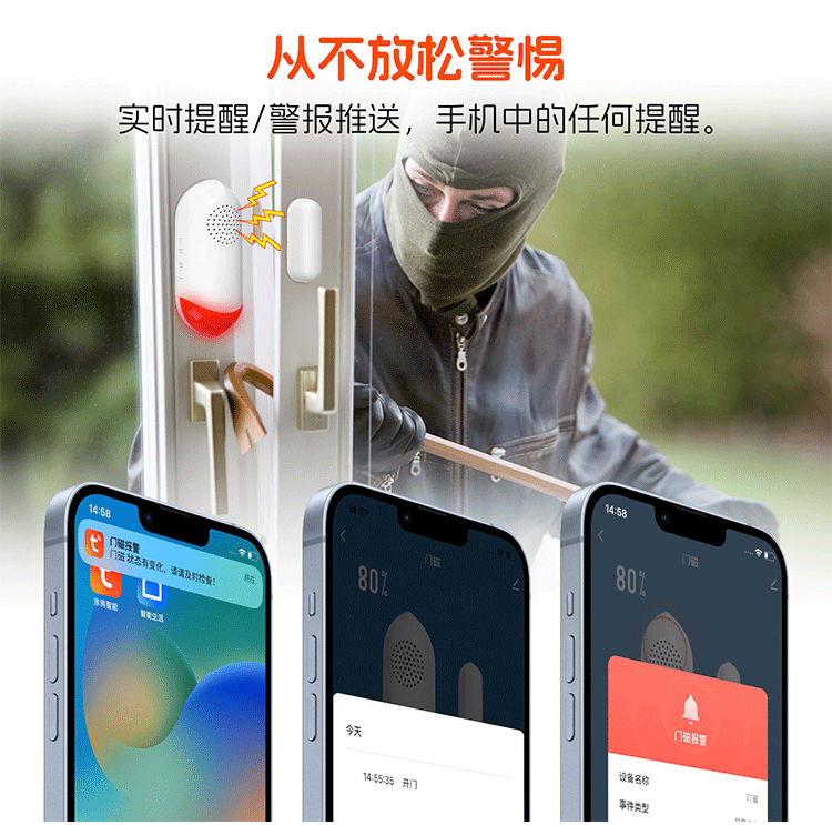 wifi Smart Sound and Light Sensor Door Magnetic Alarm Tuya Door and Window Intrusion Alert Anti-theft Alarm