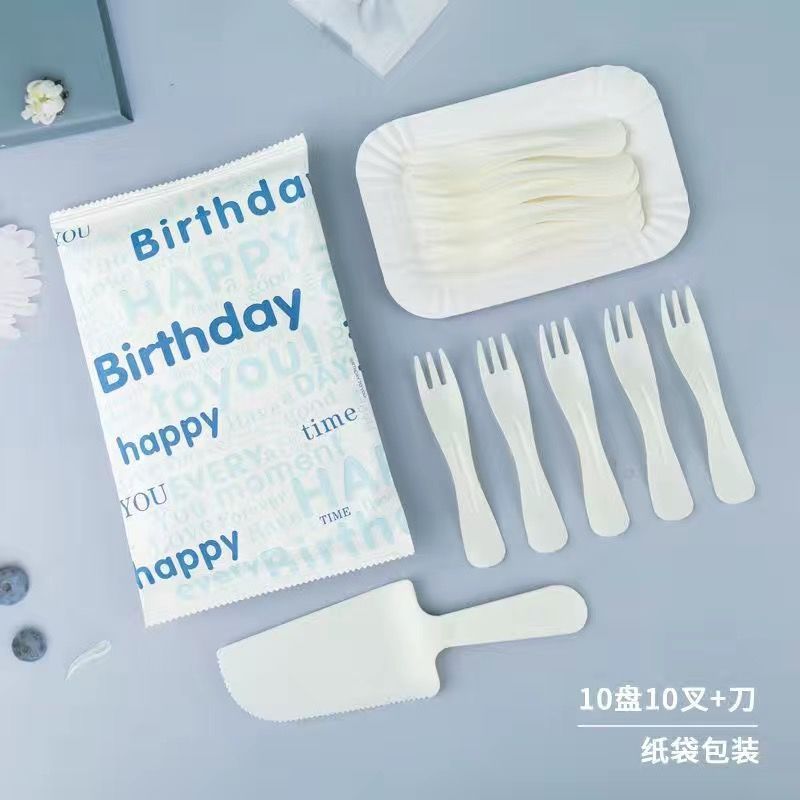 Birthday Cake Cutlery Set Bakery Disposable Cutlery Plates Food Grade Cake Shop Plastic Tableware