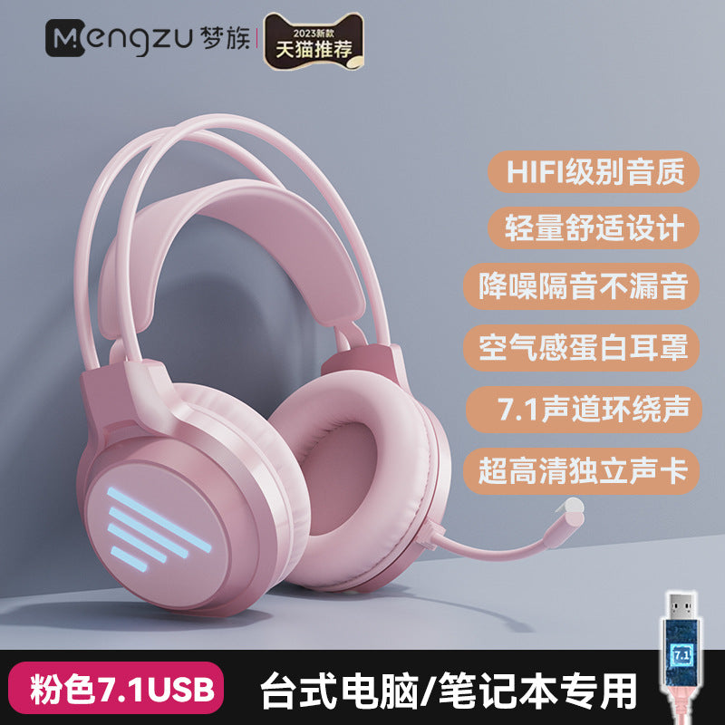 Wrangler Over-Ear Computer Headphones with Microphone Wired Desktop Gaming E-Sports Dedicated7.1Headset USB Large