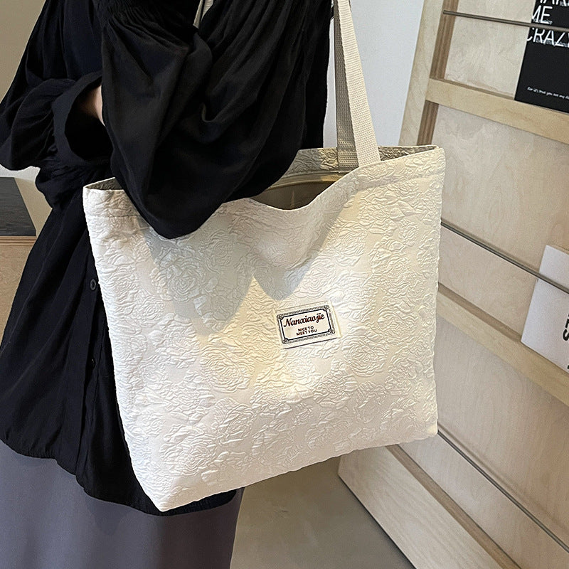 South Korea ins Unique Canvas Bag2024New Fashion Commuting Tote Bag Female College Student Class Shoulder Bag