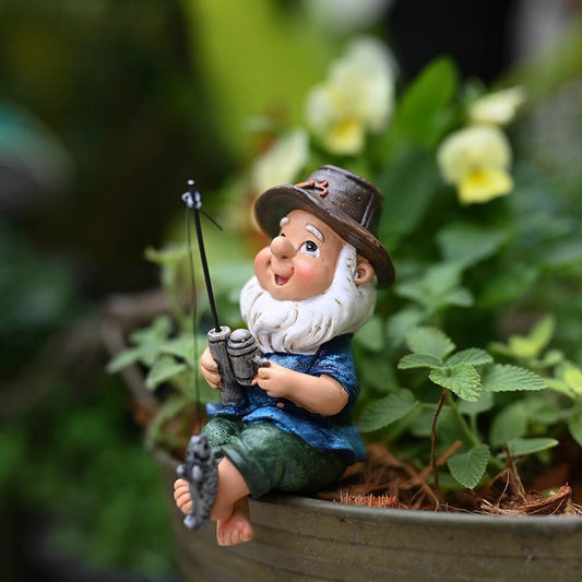 Cross-Border Resin Fishing Dwarf Figurine Garden Rockery Pond Landscape Decoration Accessories Creative Outdoor Courtyard Decor