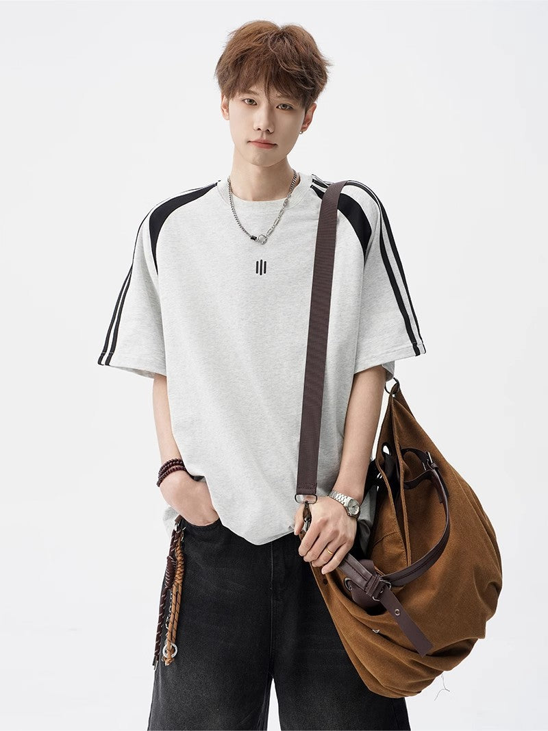 2025New Trendy Ice Silk Short Sleeves t Men's Round Neck Pullover Top Summer American Style Heavy Loose T-Shirt