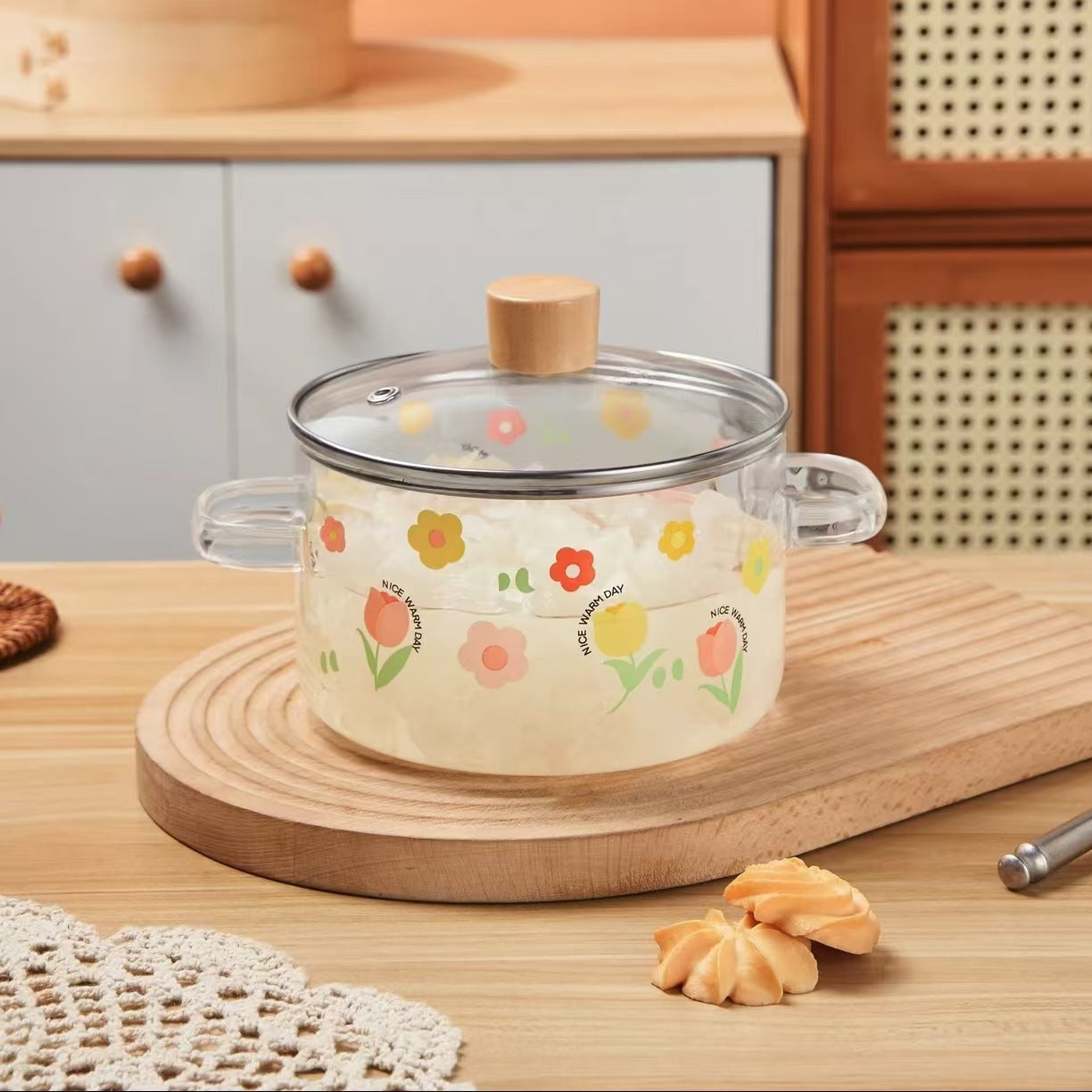 Creative Bear Double Ear Soup Pot Striped Pot Glass Transparent Health Pot Electric Ceramic Stove Heatable Instant Noodle Bowl Milk Pot