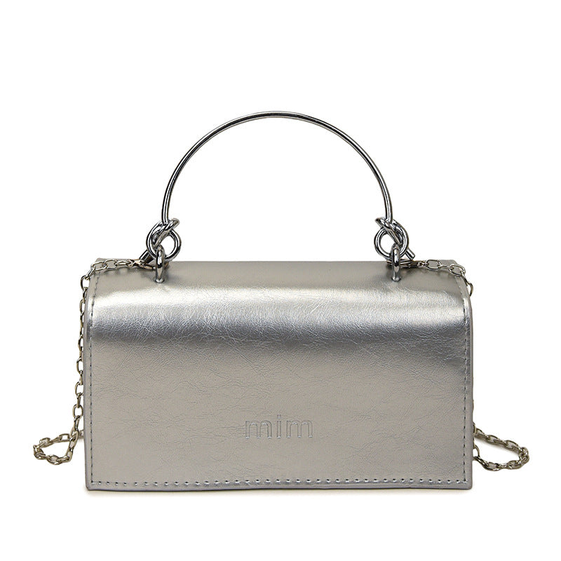 2025Spring New Chain Women's Bag Fashion Simple Stylish Single Shoulder Crossbody Bag Retro Handheld Small Square Women's Bag