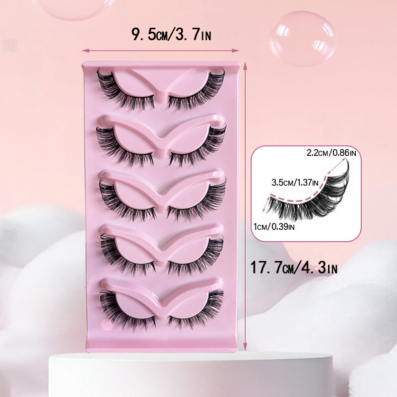 Cross-border shipping European and American style5Pair of Fox Series Slanted False Eyelashes Natural Style One-Piece Black Stem Cat Eye False Eyelashes