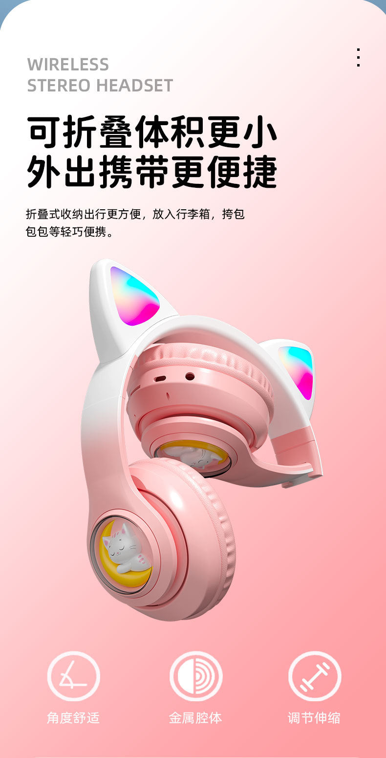 Space Capsule Cat Ear Bluetooth Headphones5.3Head-mounted Cute Glowing Cross-border Hot Item STN28S Ultra-long life battery