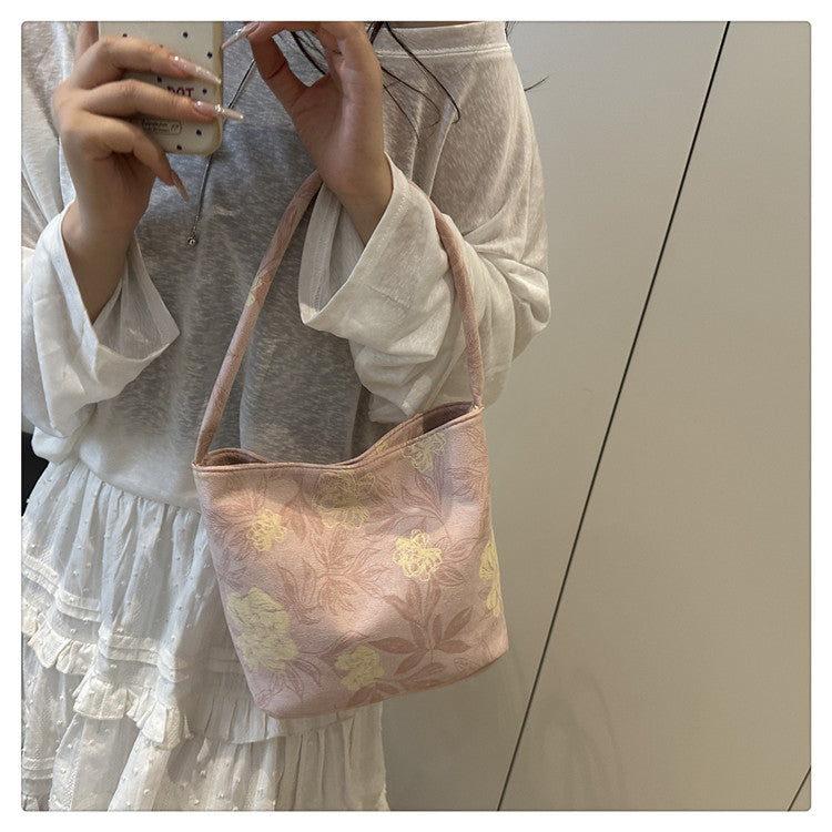 Lady's New Chinese Style Starlight Dream Tote Bag Black Shoulder Bag Embroidered Flower Vintage Handbag