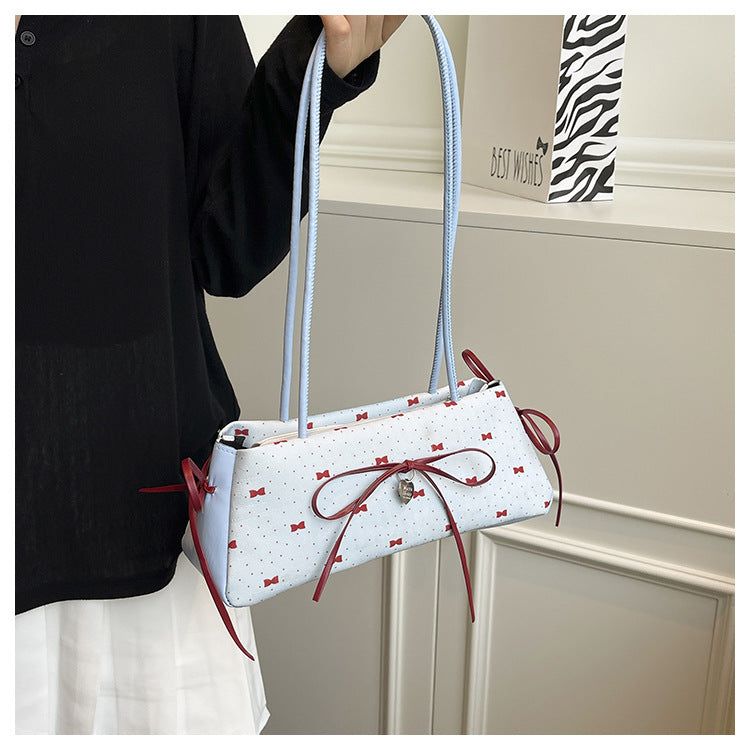 Korean Style High-Value Bowknot Bag for Women2025Summer New Single Shoulder Underarm Bag Fashion Polka Dot Handheld Small Bag for Women