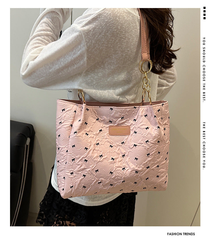 2025Trendy Fashion Bowknot Pleated Large Capacity New Casual Simple Commuter Single Shoulder Crossbody Underarm Bag for Women