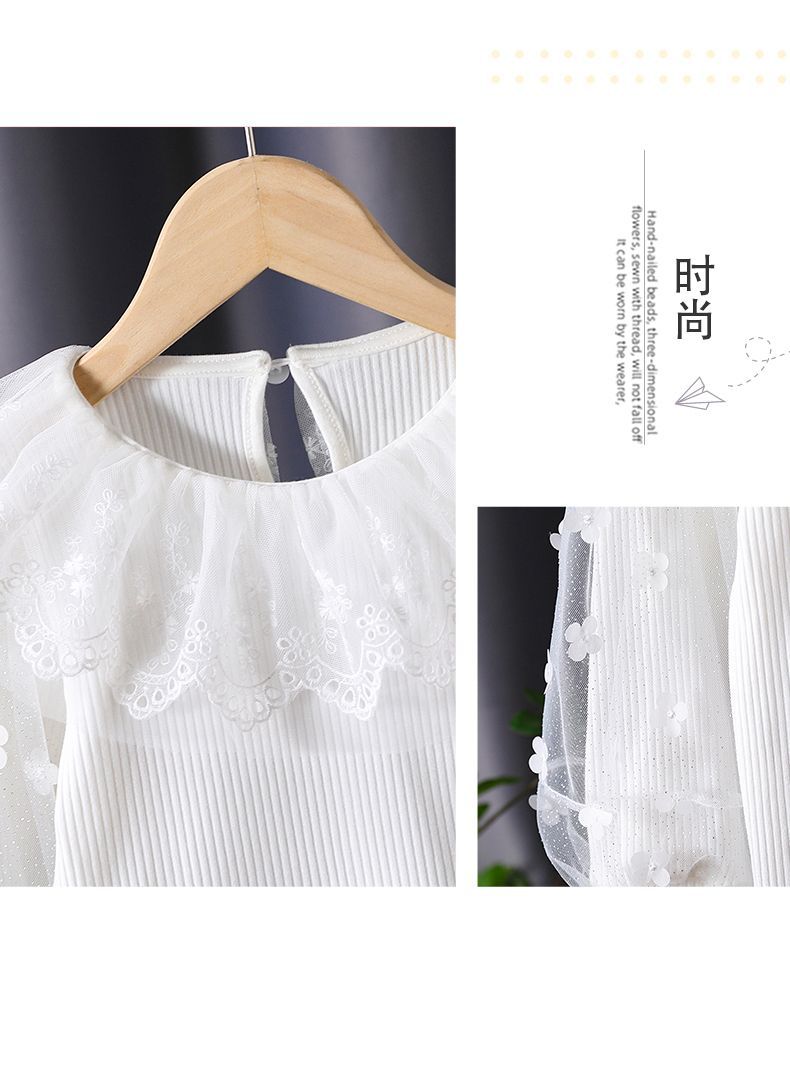 Upscale2025New Style Girls' Long Sleeve Tops Spring and Autumn Children's Lace Collar White Inner Wear Stylish for Little Girls t T-shirt6