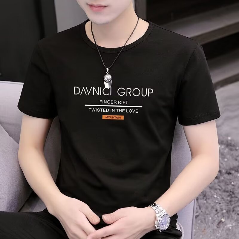 T Solid Color Short Sleeve T-Shirt2025New Short Sleeve Men's Summer Round Neck Trendy Printed Top Half Sleeve Personalized Print