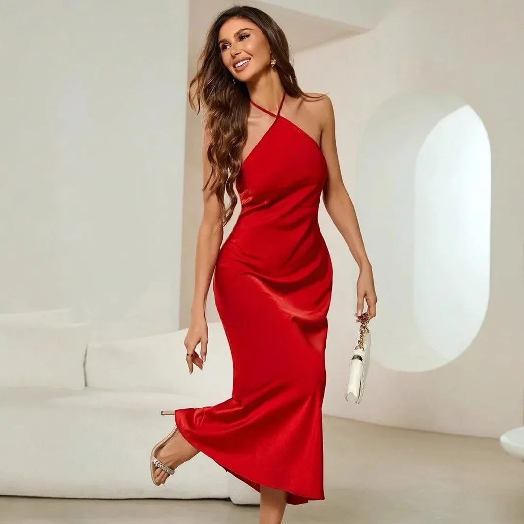 European and American Cross-border Women’s Sexy dress Spring Autumn New on ShopZyla Evening Dress Satin Sling Long