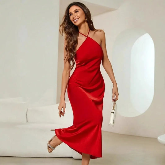 European and American Cross-border Women’s Sexy dress Spring Autumn New on ShopZyla Evening Dress Satin Sling Long