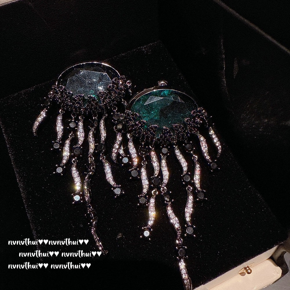 Sparkling Paphos Cloud Pattern Jellyfish Tassel Gemstone Earrings The Joy of a Rich Woman Egg-shaped Princess Pink Earrings
