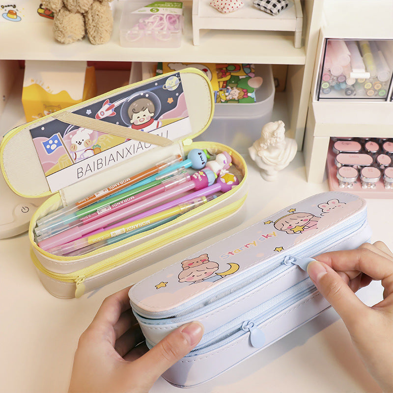 Back-to-School Season Double-Layer Pencil Case Large Capacity Simple Canvas Japanese Style ins Cute pencil case for girls and elementary school students http://detail.1688.com/offer/641079955231.html