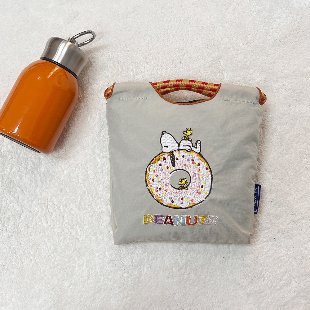Japanese Style BallChain Same Style Eco-Friendly Embroidered Shopping Bag Nylon Fabric Floral Handheld Niche Fashion Shopping Bag