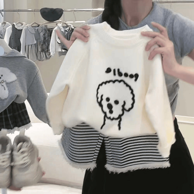 Sweet Little Girl Autumn Sweater Pants Set Cartoon Top with Striped Long Pants Two-Piece Korean Style Children's Clothing