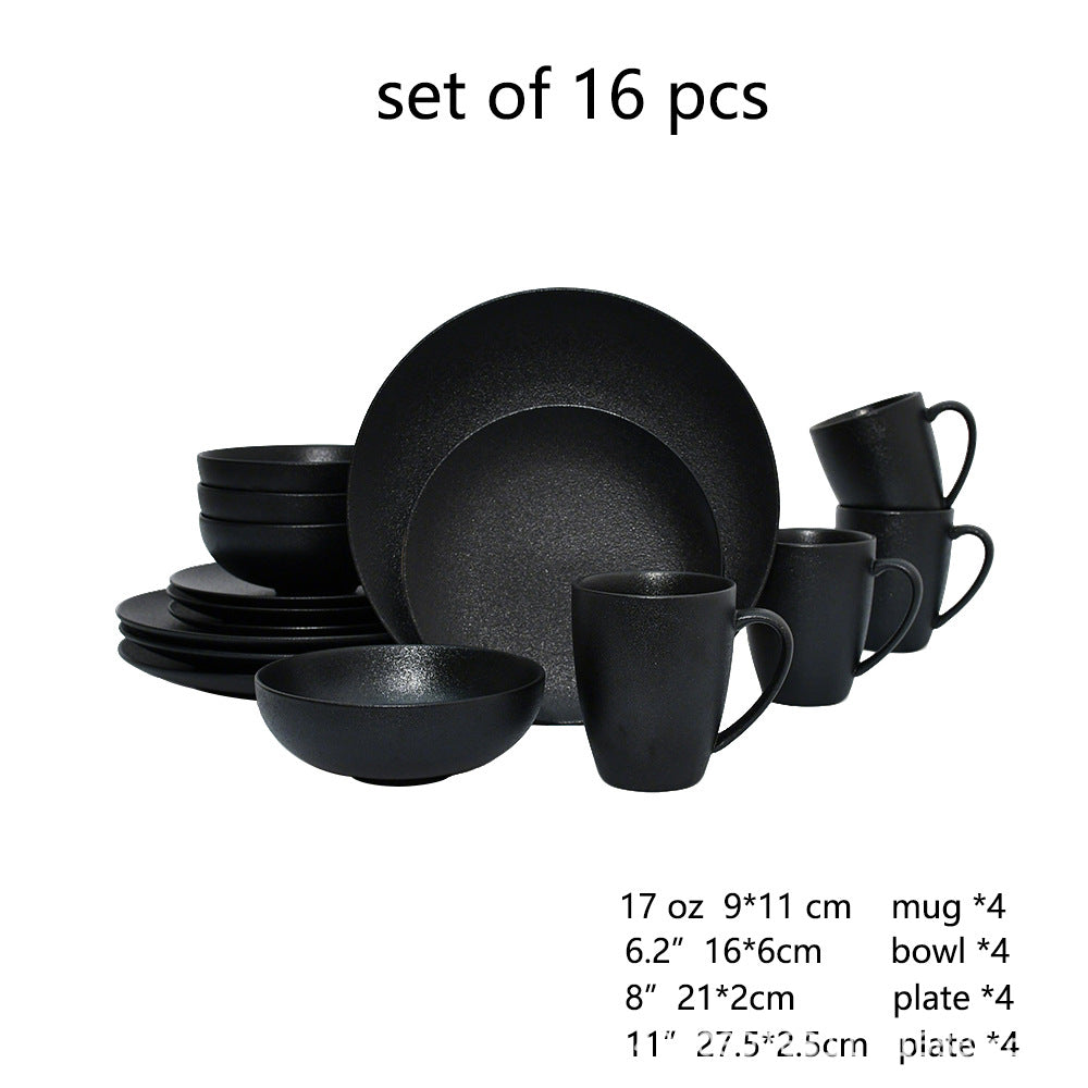 ceramic black plates bowl dinnerware Set of 4 set of 16Set