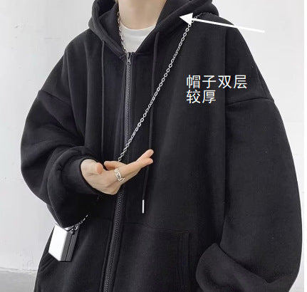 Fashionable Versatile Hooded Sweatshirt for Men Autumn Wear2024New Loose Fleece-Lined Versatile Casual Cardigan Couple Jacket