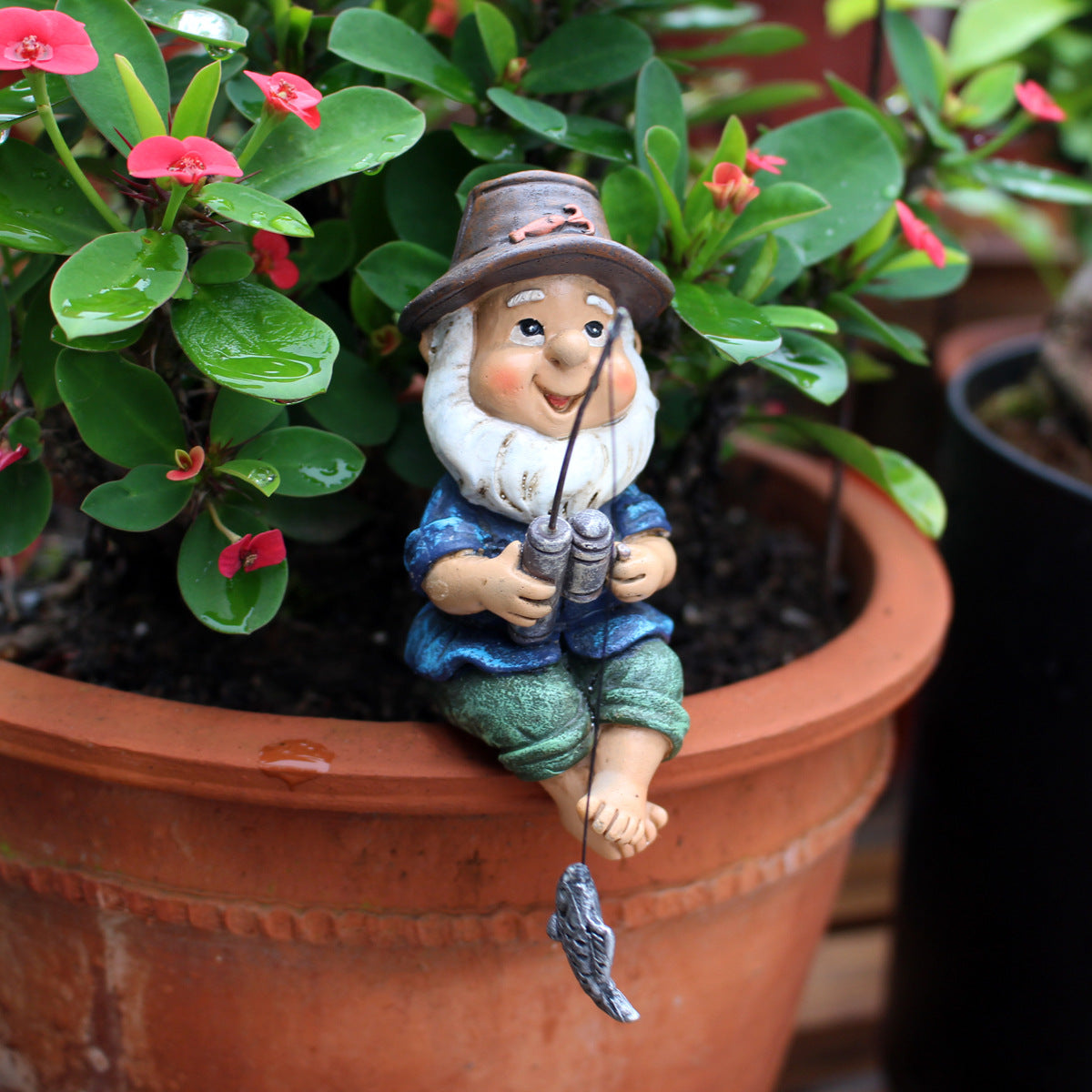 Cross-Border Resin Fishing Dwarf Figurine Garden Rockery Pond Landscape Decoration Accessories Creative Outdoor Courtyard Decor