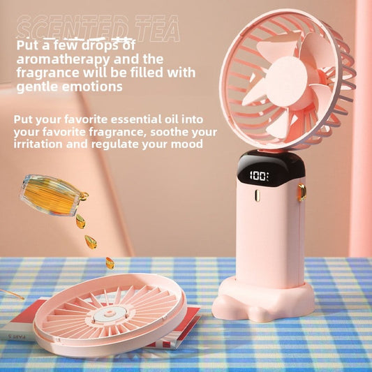 USB Portable Handheld Fan ? Foldable Mini Neck with Digital Display & Aroma Function