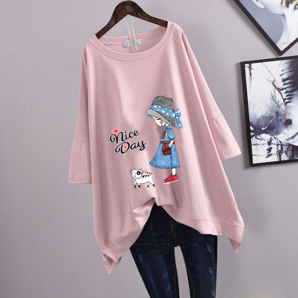 200Plus Size Women's Summer Leaf Print Casual Split Mid-Length Short Sleeve Dress T Women's Loose Fit Plus Size Shirt
