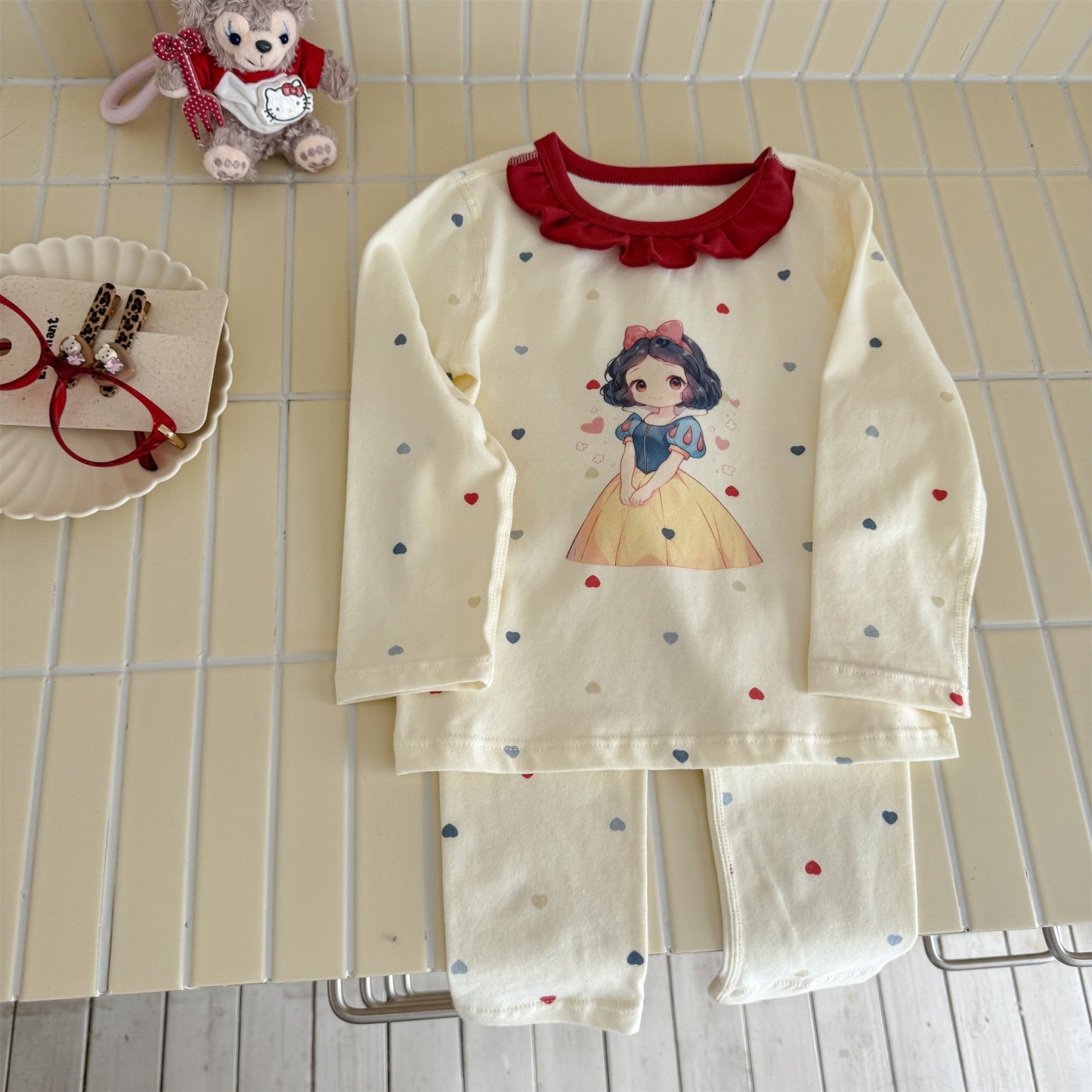 Girls A Pajama Set2025Autumn Girls Korean Style Homewear Baby Cute Cartoon Print Two-Piece Set Trendy