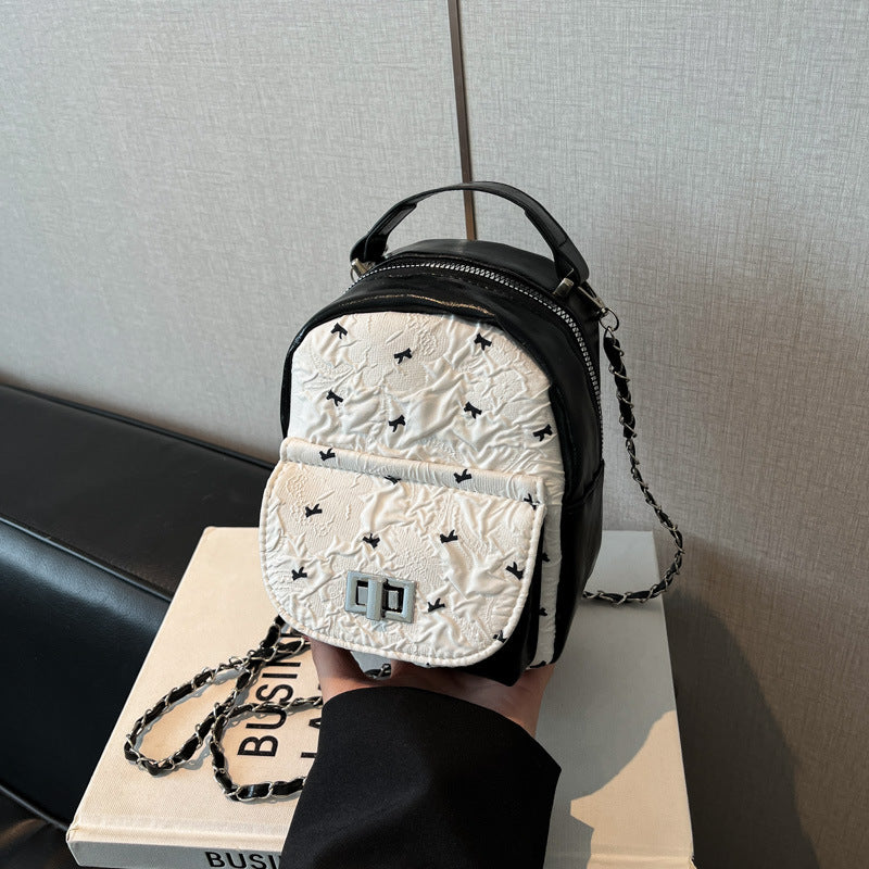 Foreign Trade Color-Block Niche Women's Backpack2025Spring and Summer New Mini Versatile Chain Super Popular Double Shoulder Small Bag